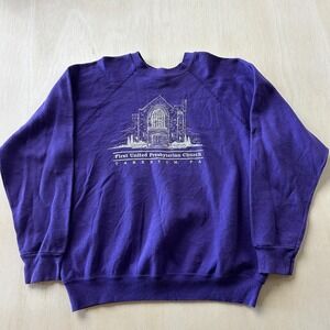 Vintage First United Presbyterian Church Sweatshirt Mens Large Purple Fleece